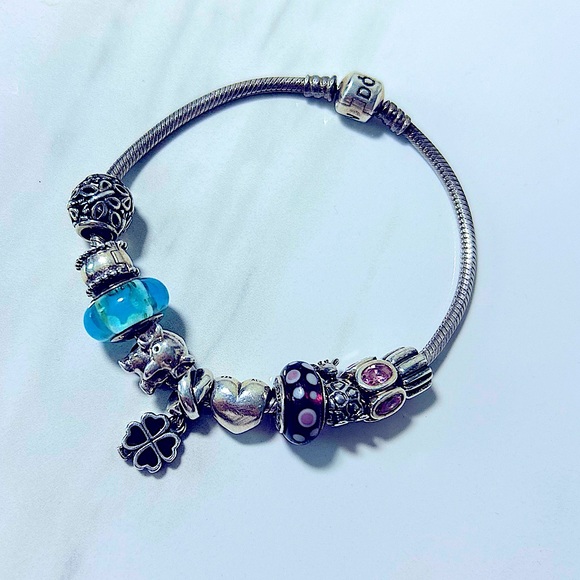 Pandora Jewelry - Pandora Bracelet Serpentine Sterling Silver 925 Retired Charms Clover Vintage